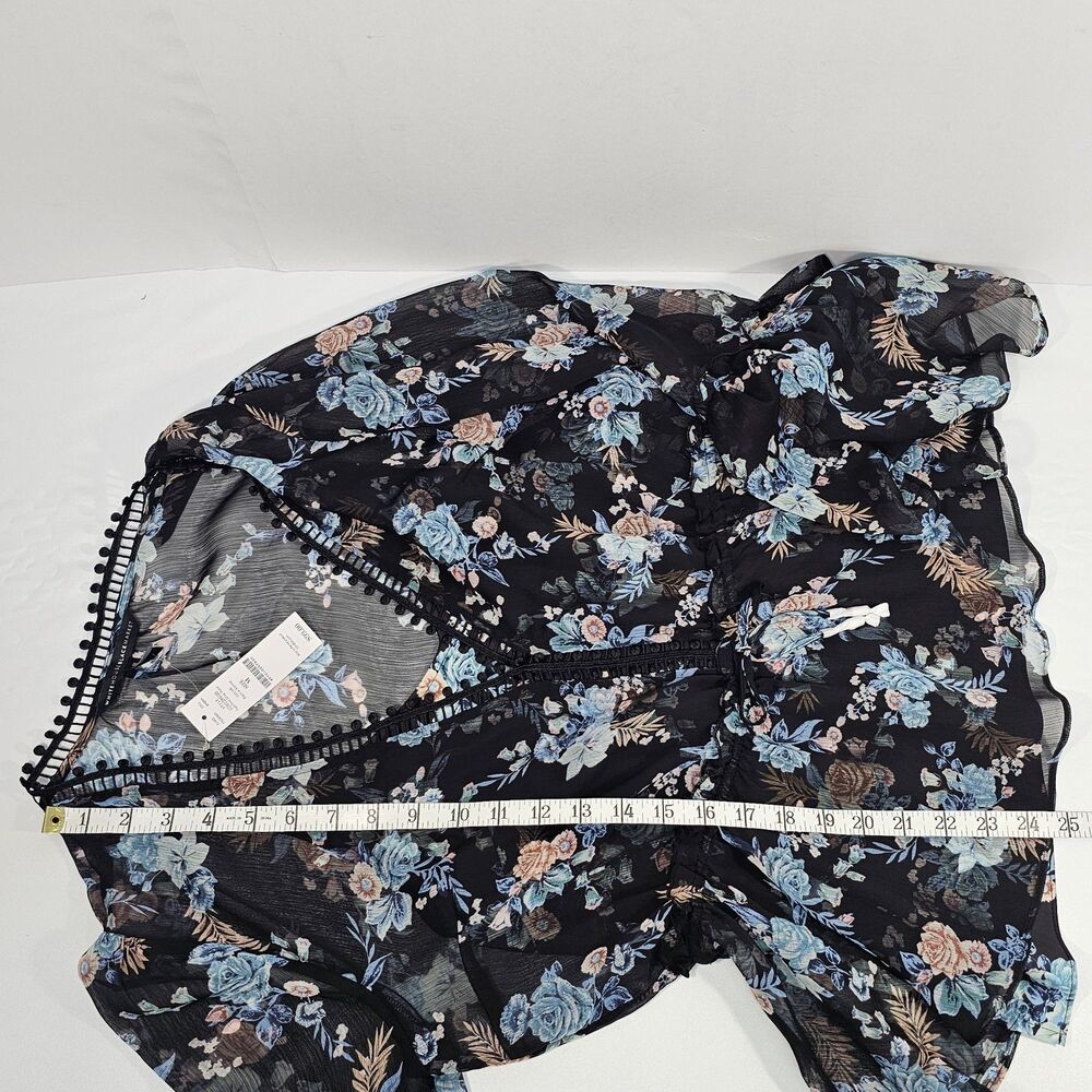 WHBM Black Floral Sheer Peplum Blouse & Camisole Size M Romantic Bell Sleeve - Picture 8 of 9